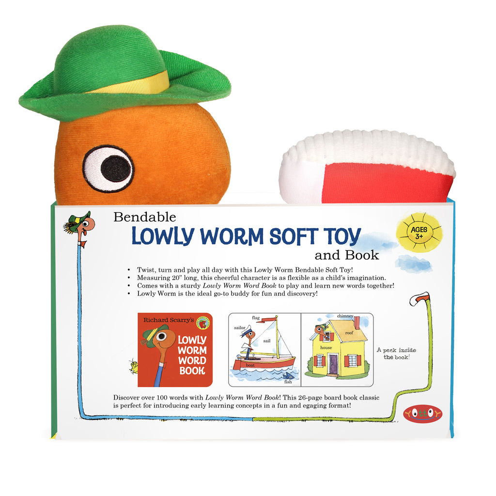 Lowly Worm Bendable Soft Toy with Board Book