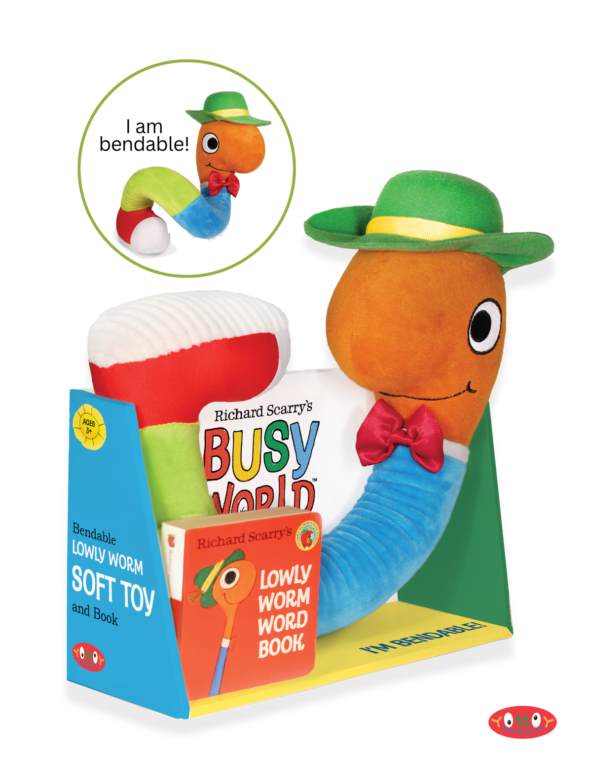 LOWLY WORM BENDABLE SOFT TOY WITH BOARD BOOK