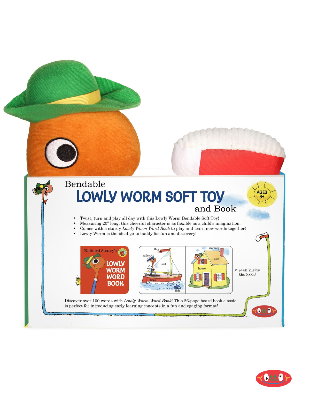 LOWLY WORM BENDABLE SOFT TOY WITH BOARD BOOK