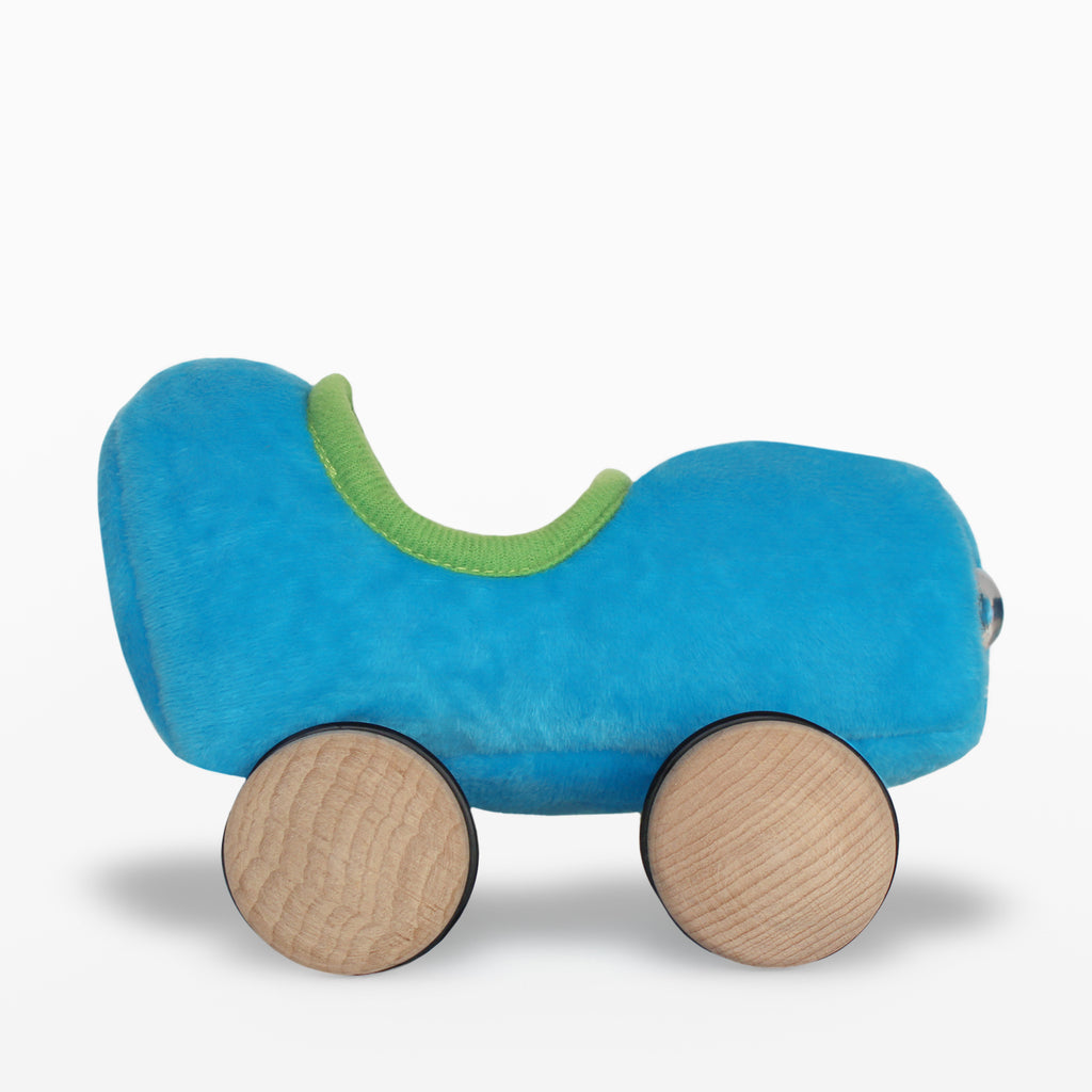 Huckle Cat Soft Toy with Blue Car