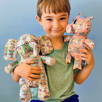 BOOK PRINT ELEPHANT 9.5" SOFT PLUSH TOY