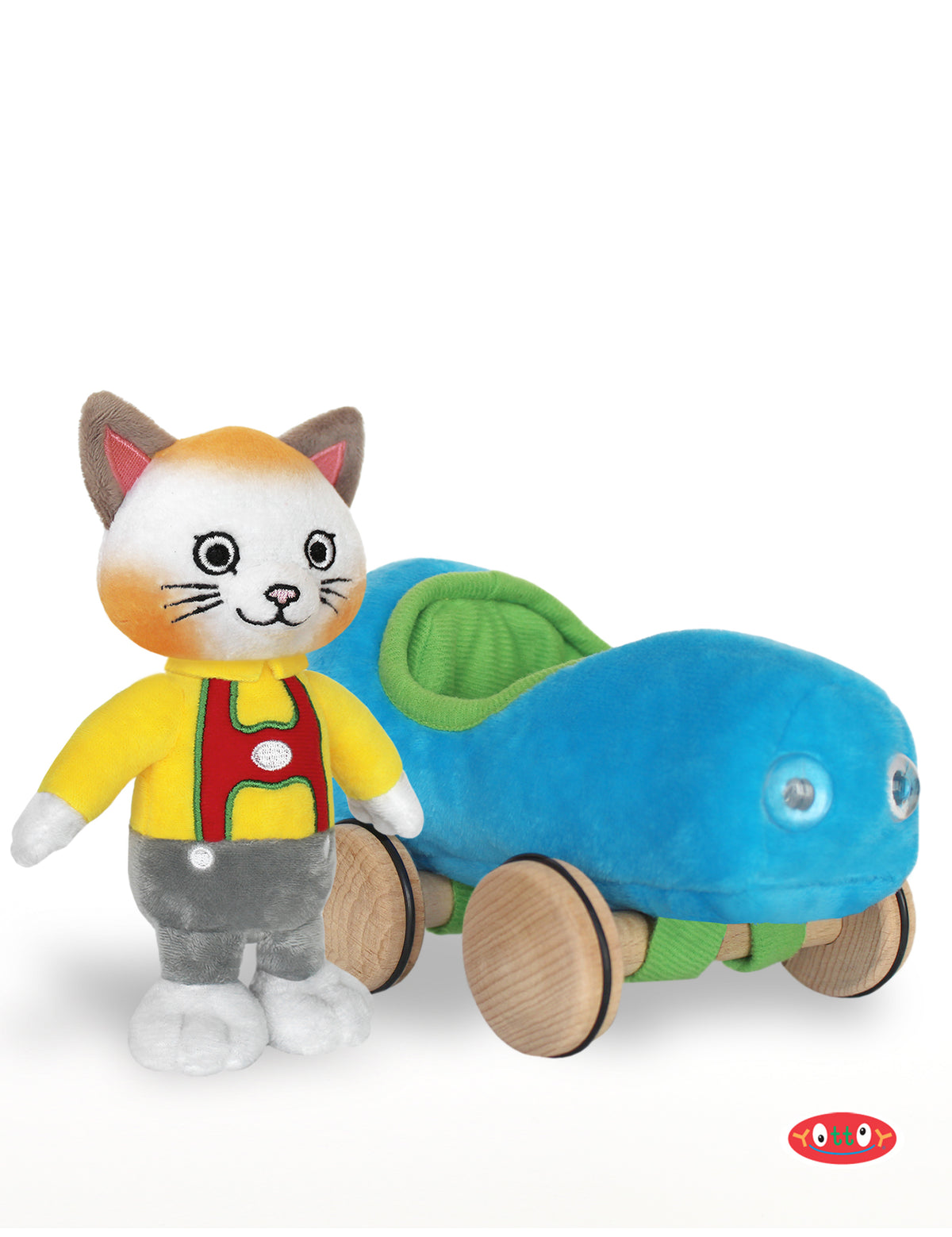 HUCKLE CAT SOFT PLUSH TOY WITH BLUE CAR