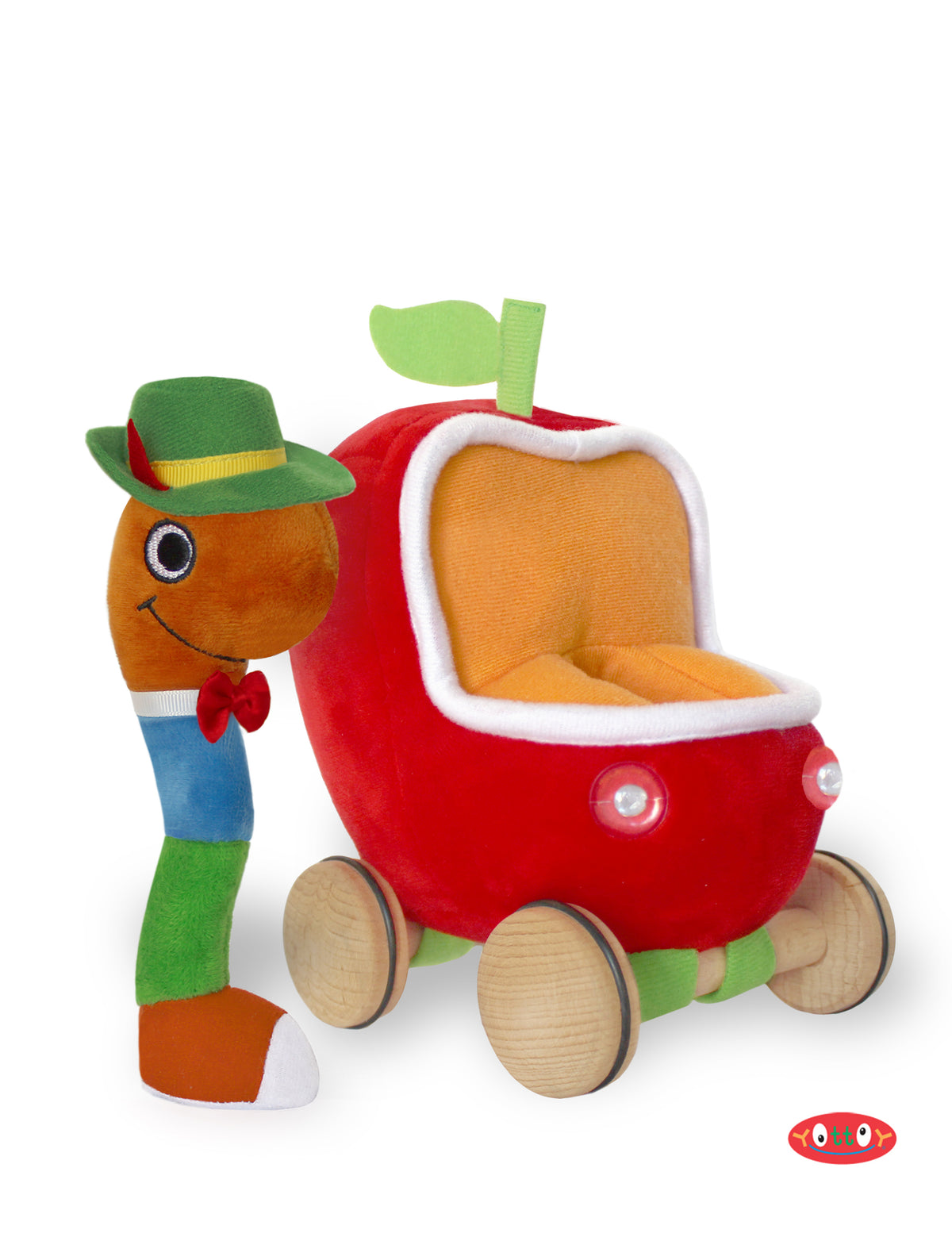 LOWLY WORM SOFT PLUSH TOY WITH APPLECAR